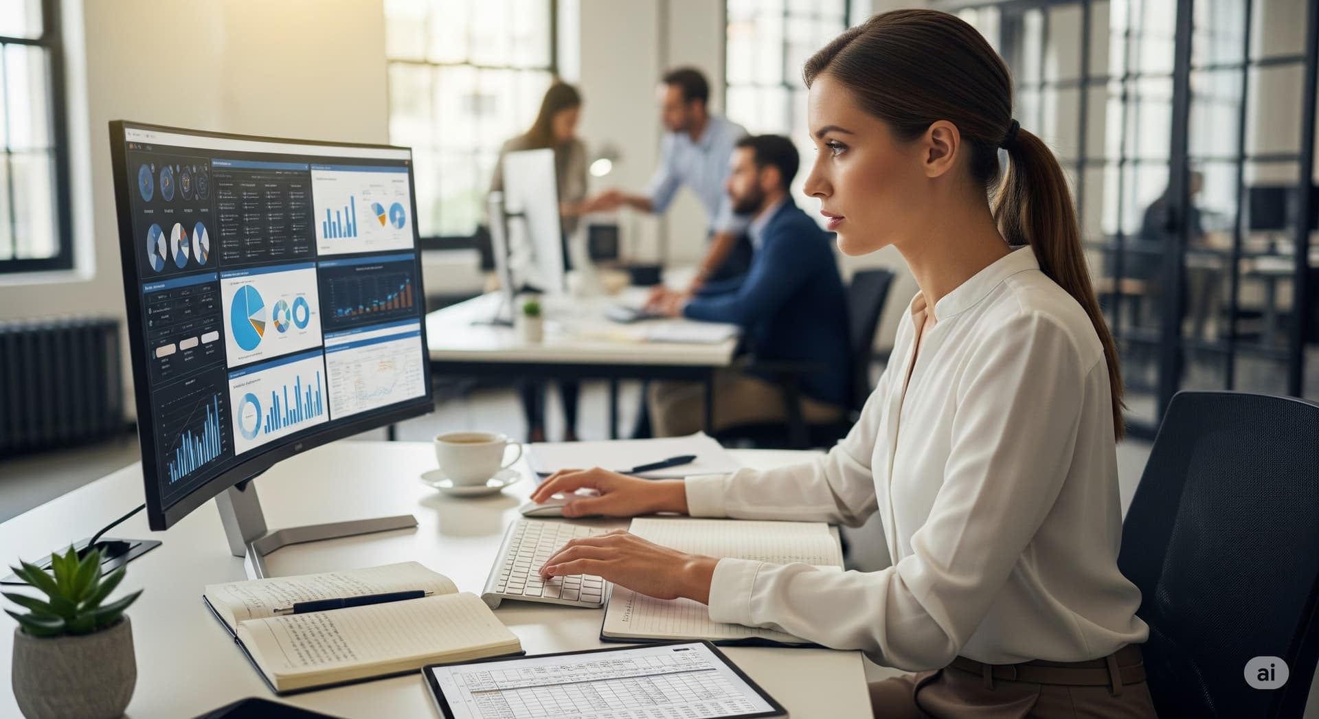 Business analyst using AI-powered analytics and visualization tools