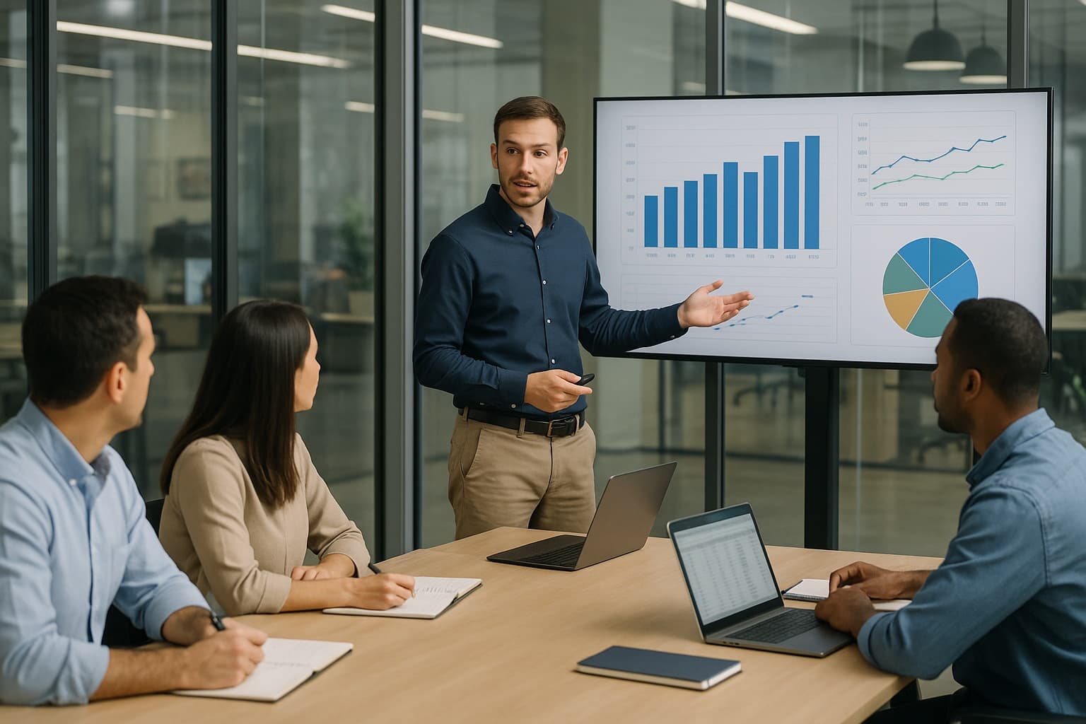 Data analyst working with AI-powered analytics dashboard