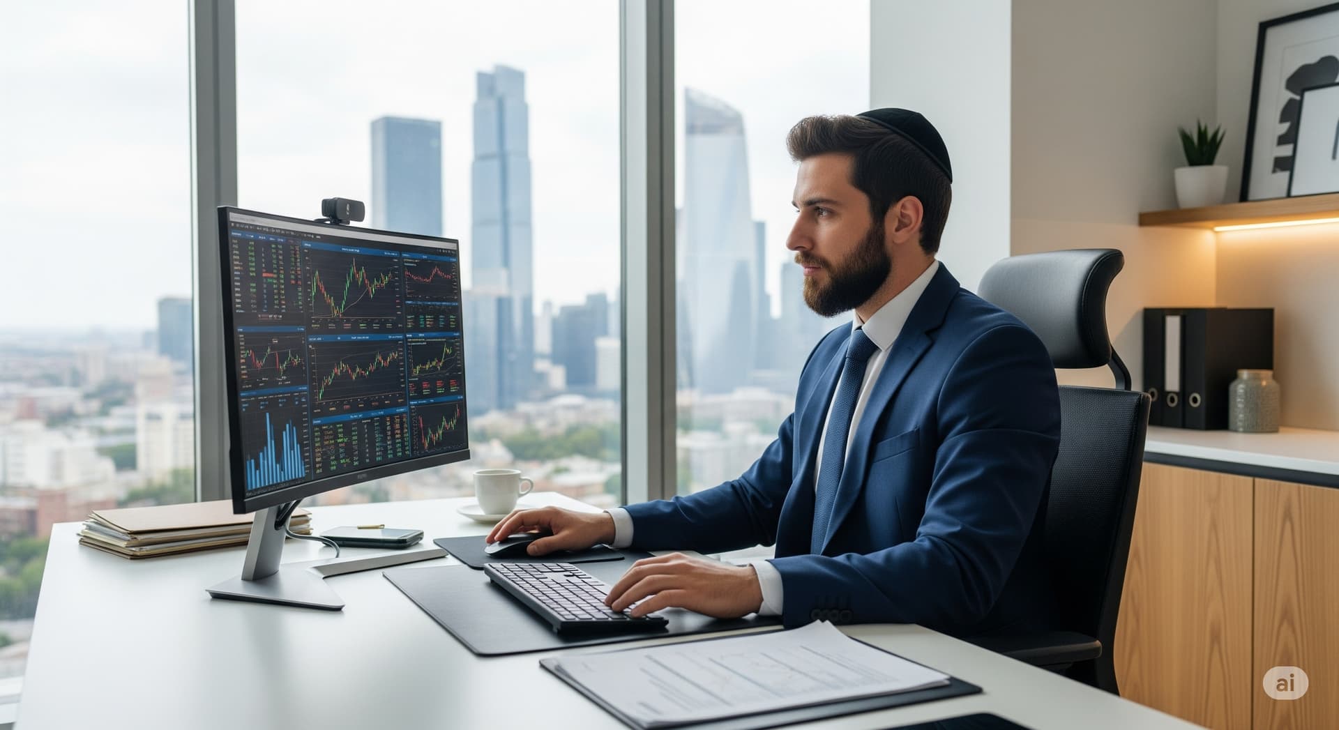 Financial analyst using AI-powered analytics dashboard