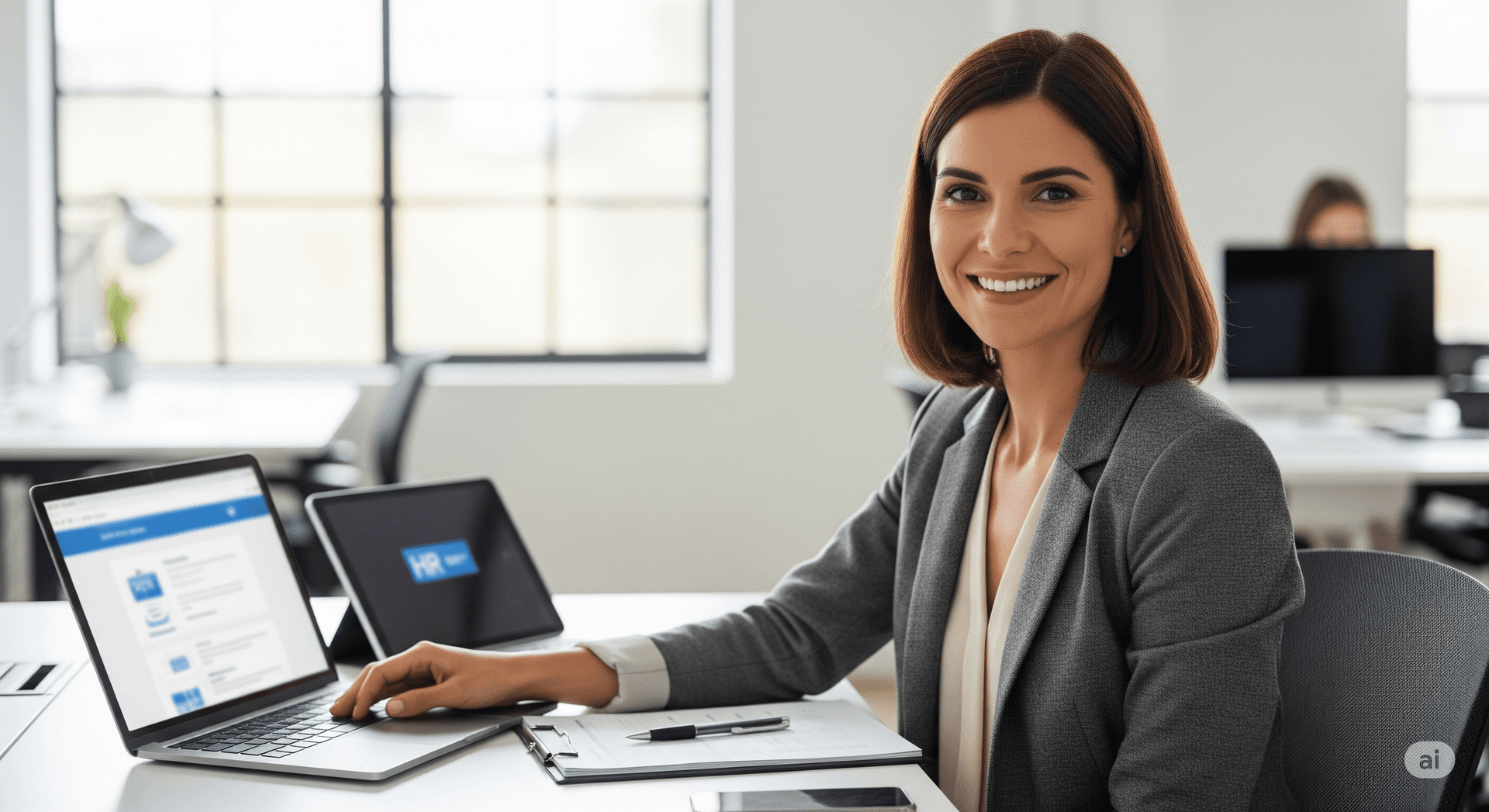 HR manager using AI-powered analytics and talent management systems