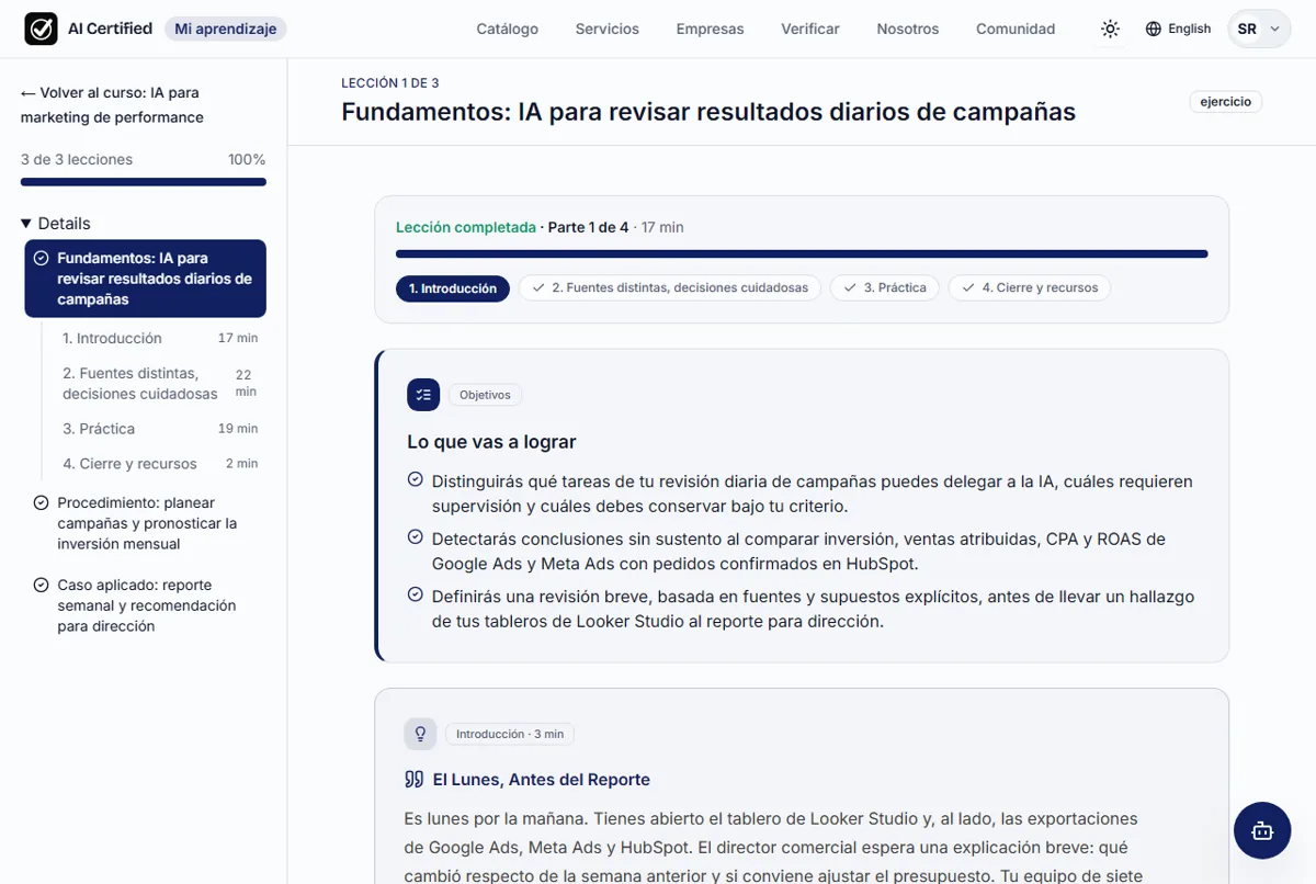 Una lección con ejemplos de su trabajo.