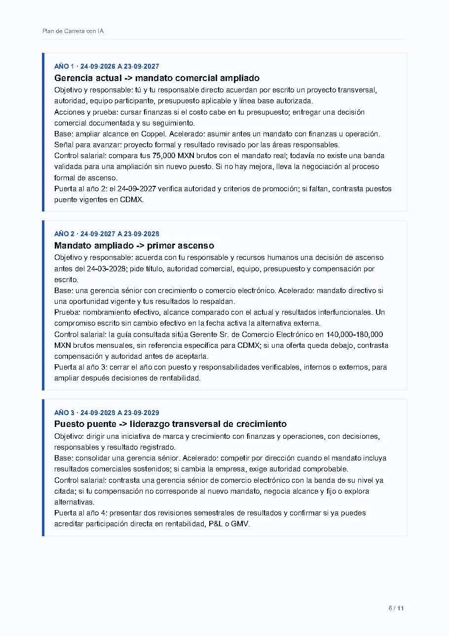 El año 1 del plan, con fechas.